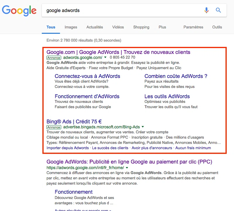 types d'enchères Google Adwords exemple annonces - Araoo