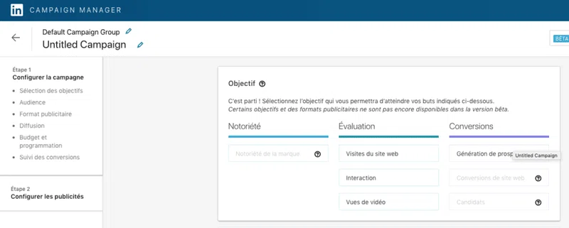 objectifs de campagne Linkedin Ads