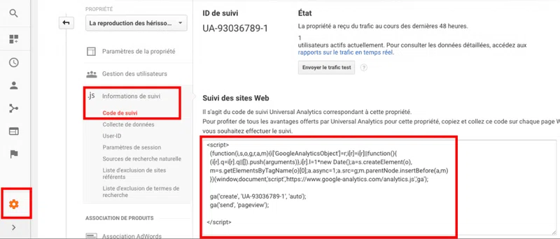 Code suivi google analytics