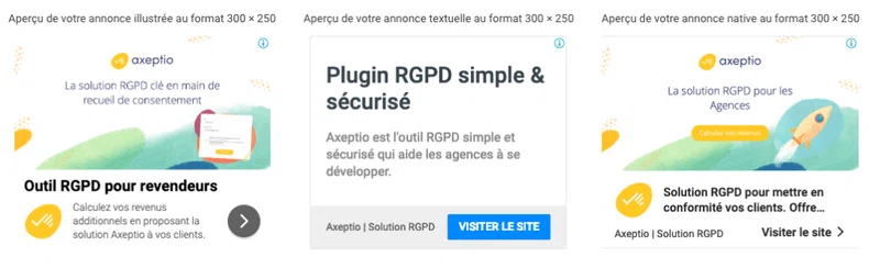 formats de publicité en ligne - Display Google Ads exemple Axeptio