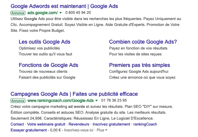 annonce Google Ads Search