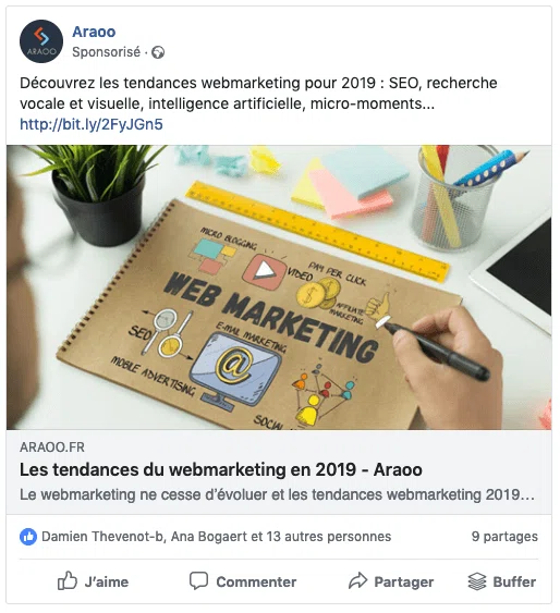 formats de publicité en ligne - Facebook photo