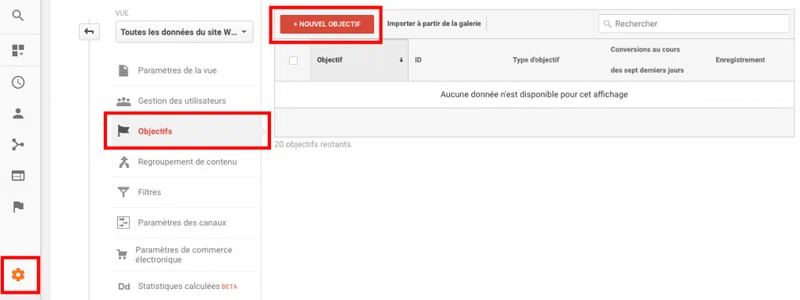 Nouvel Objectif google analytics