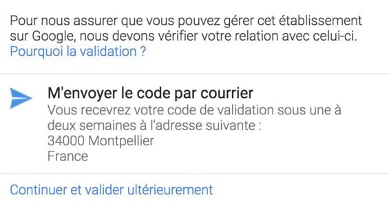 Code de validation Google+ My Business