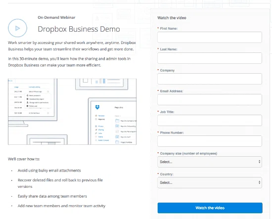 dropbox - demo- tunnel de conversion B2B