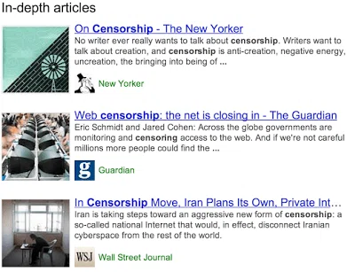 Google et la mention Articles de fond